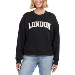 Elle Sport Womens City Crewneck Sweatshirt London Spellout Black Casual Pullover